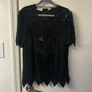 Vintage Denise Elle Black Silk Beaded Blouse